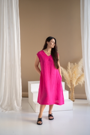 Linen dress Suvi FUCHIA PINK