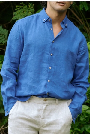 MEN'S LINEN SHIRT NEVADA IN CLASSIC BLUE - HANDMADE