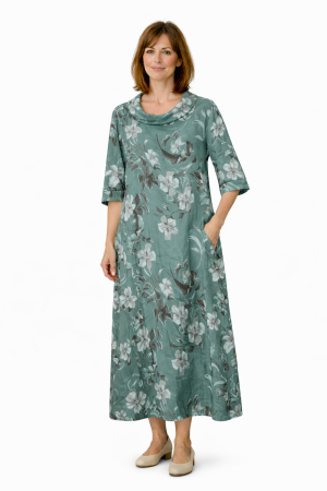 Linen dress Flora green