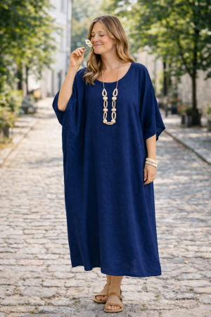 Linane boho - kaftan stiilis linane kleit Blossom söekarva sinine