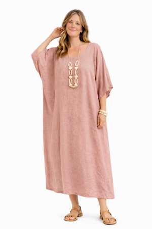 Linane boho - kaftan stiilis linane kleit Blossom puuderroosa