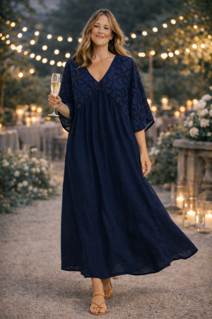 Linen dress Florena navy blue