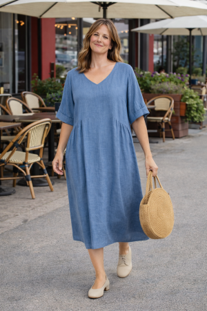 Linen dress Nadine blue jeans