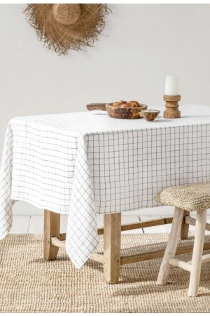 CHARCOAL GRID LINEN TABLECLOTH