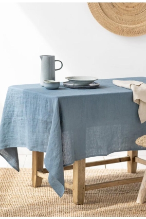 GRAY BLUE LINEN TABLECLOTH