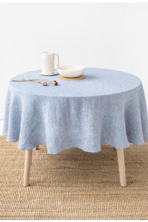 ROUND LINEN TABLECLOTH IN BLUE MELANGE