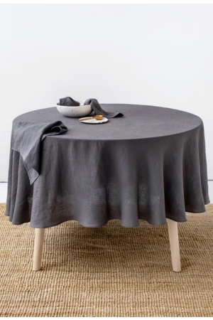 ROUND LINEN TABLECLOTH IN CHARCOAL GRAY