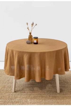 ROUND LINEN TABLECLOTH IN CINNAMON