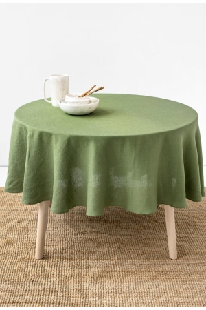 ROUND LINEN TABLECLOTH IN FOREST GREEN