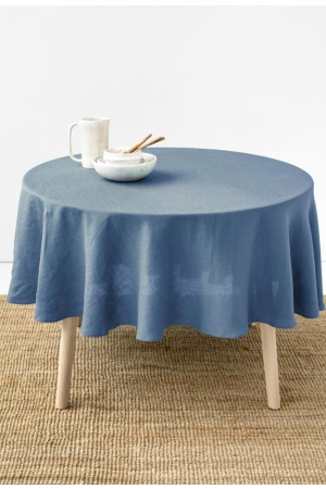 ROUND LINEN TABLECLOTH IN GRAY BLUE