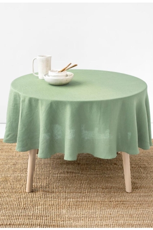 ROUND LINEN TABLECLOTH IN MATCHA GREEN