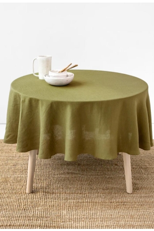 ROUND LINEN TABLECLOTH IN OLIVE GREEN