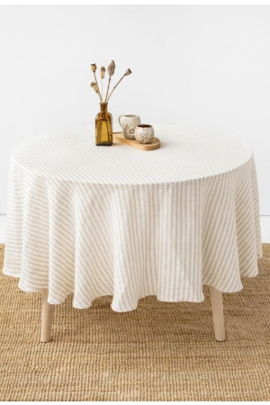 ROUND LINEN TABLECLOTH IN STRIPED IN NATURAL