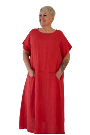 LINEN DRESS SERENA, fiesta red