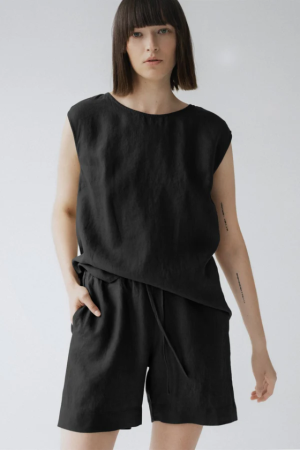 Black Linen Verbena Pyjama Set