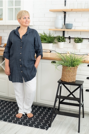 PLEASSURE LINEN BLOUSE, navy blue