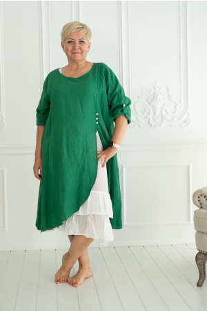 ROMANTIC LINEN DRESS, GREEN