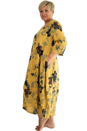 ANNAPURNA LINEN DRESS, MUSTARD