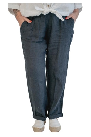 LINEN TROUSERS ROSETTE, navy blue