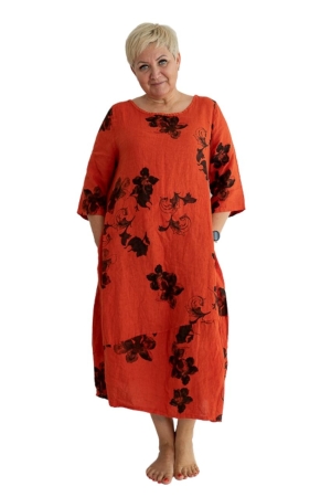 ANNAPURNA LINEN DRESS, ORANGE