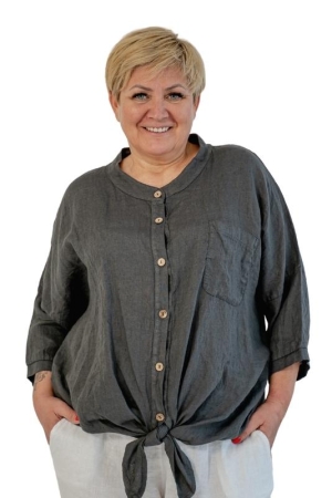 LINEN BLOUSE NETA, dark grey