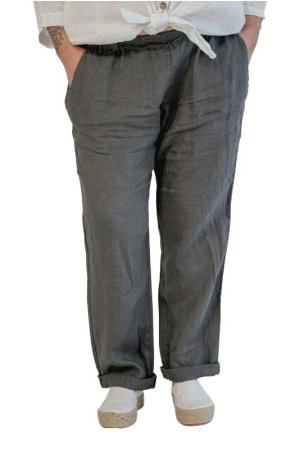 LINEN TROUSERS ROSETTE, dark grey