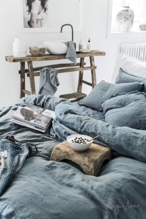 GRAY BLUE LINEN DUVET COVER SET (3 PCS)