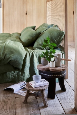 FOREST GREEN LINEN DUVET COVER SET (3 PCS)