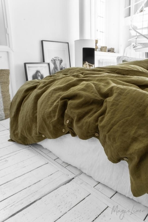 OLIVE GREEN LINEN DUVET COVER SET (3 PCS)