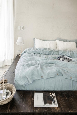 DUSTY BLUE LINEN DUVET COVER SET (3 PCS)