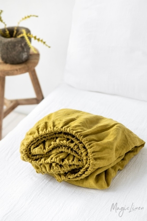 MOSS YELLOW LINEN FITTED SHEET