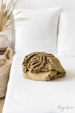 Linane kummiga voodilina SANDY BEIGE - MagicLinen