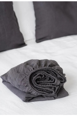 Linane kummiga voodilina CHARCOAL GRAY - MagicLinen