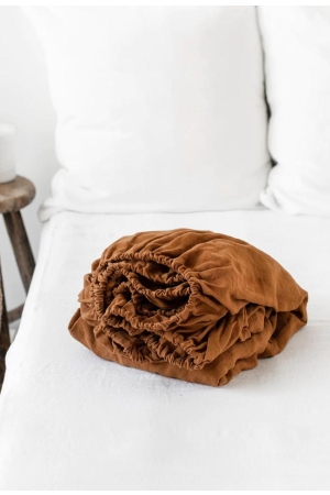 CINNAMON LINEN FITTED SHEET