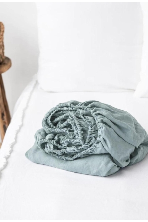 DUSTY BLUE LINEN FITTED SHEET