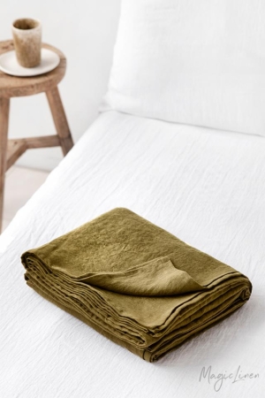 Linane voodilina OLIVE GREEN - MagicLinen