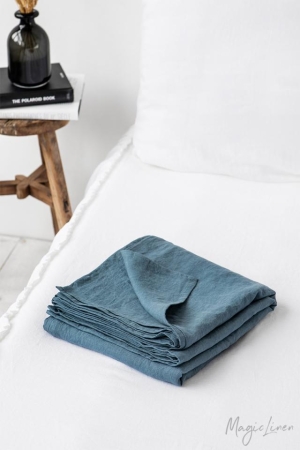 GRAY BLUE LINEN FLAT SHEET