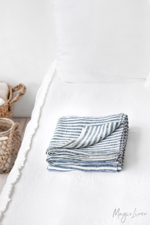 STRIPED IN BLUE LINEN FLAT SHEET