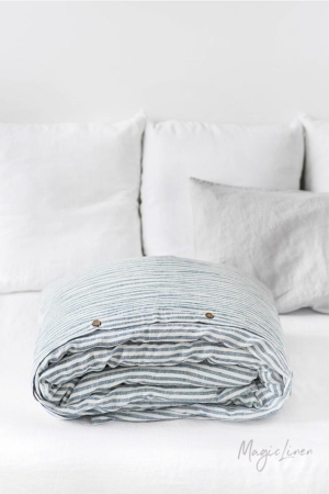 STRIPED IN BLUE LINEN DUVET COVER