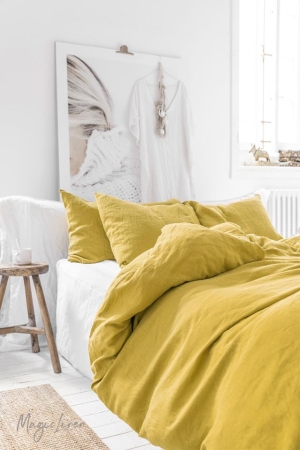 MOSS YELLOW LINEN DUVET COVER