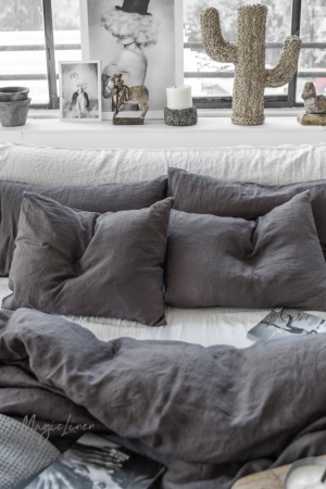 CHARCOAL GRAY LINEN PILLOWCASE