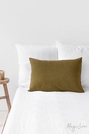 OLIVE GREEN LINEN PILLOWCASE