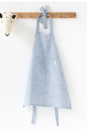 LINEN APRON FOR KIDS IN BLUE MELANGE