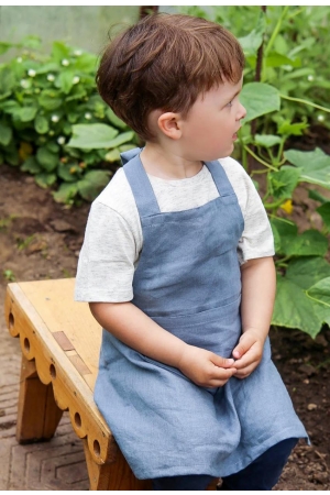 LINEN APRON FOR KIDS IN GRAY BLUE