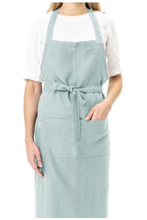 LINEN BIB APRON IN DUSTY BLUE