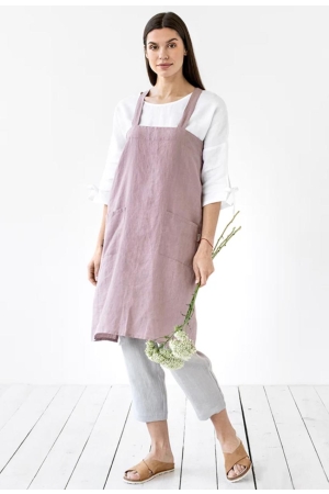 JAPANESE CROSS-BACK LINEN APRON IN WOODROSE