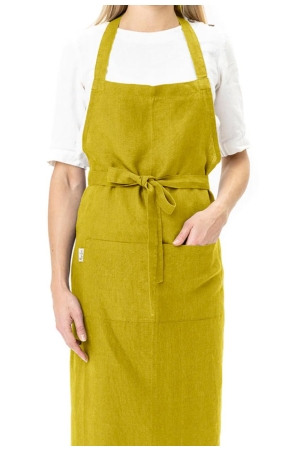 LINEN BIB APRON IN MOSS YELLOW