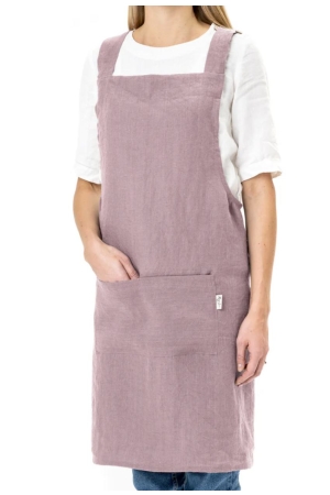 PINAFORE CROSS-BACK LINEN APRON IN WOODROSE