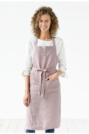 LINEN BIB APRON IN WOODROSE