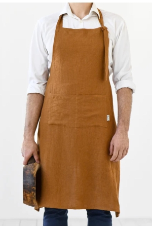 MEN'S LINEN BIB APRON IN CINNAMON - HANDMADE